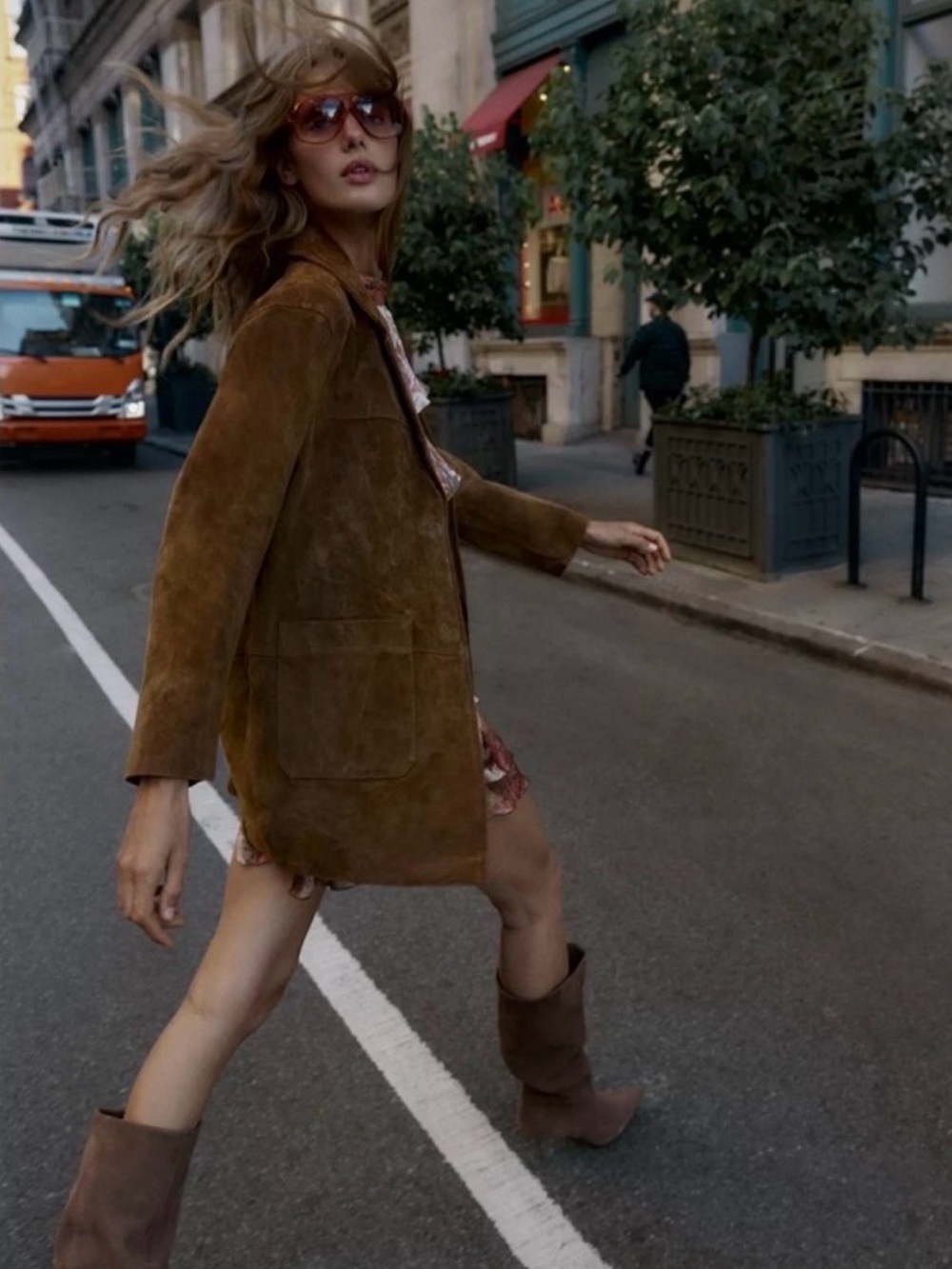 Zara Women’s Suede Leather Coat Classic Collar Mid-Length size XL Oversize look